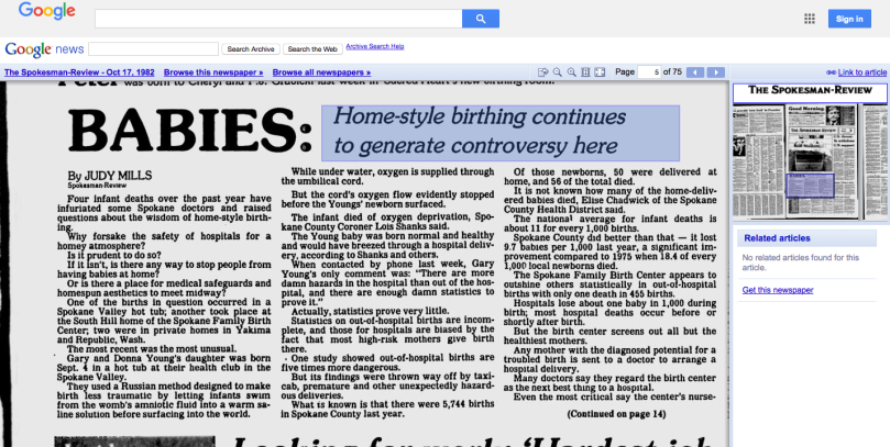 Gary Young - Home-style birthing continues to generate controversey here The Spokesman-Review - Google News Archive Search